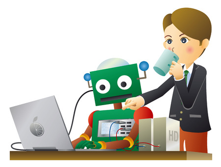 Robot and human working in office.のイラスト素材