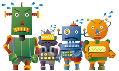 Lovely robot characters running marathonのイラスト素材