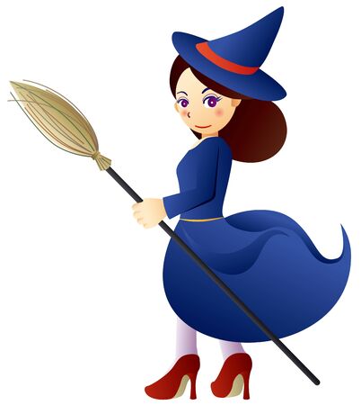 Illustration of a cute witch girl wearing a hatのイラスト素材