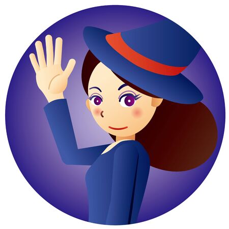 Illustration of a cute witch girl wearing a hatのイラスト素材