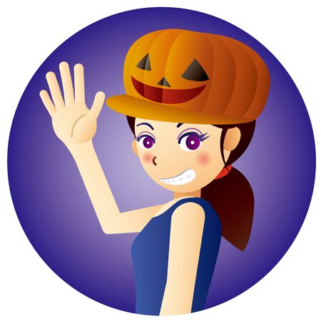 Illustration of a cute witch girl wearing a halloween hatのイラスト素材