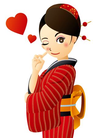 A girl wearing traditional Japanese garment, kimono.のイラスト素材