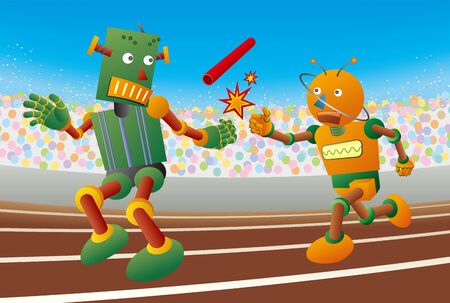 Robot runners fail to passing the baton in a relay race.のイラスト素材
