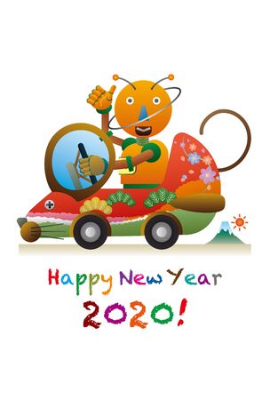 A robot that drives a mouse-type car. New Years Greeting Card.のイラスト素材