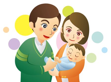 Young Parents Tenderly EmbRacing Baby with Love. Lovely cartoon vector illustration.のイラスト素材