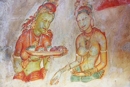 Frescoes at the ancient rock fortress of Sigiriya Sri Lanka UNESCOのeditorial素材