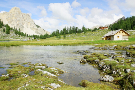 Italian mountain landscape in FANES Nature Park Dolomitesのeditorial素材