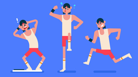 Sport man with thin body wear red underwear doing exercise, Athlete player running, Surprised to gain weight, Flat avatar vector illustration.のイラスト素材