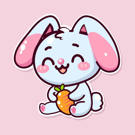 Sticker of cute Rabbit, tiny small wild animal, Isolated on colored background, flat vector illustrationのイラスト素材