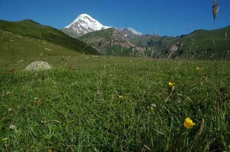 View of Mount Kazbek in Greater Caucasus, Georgia