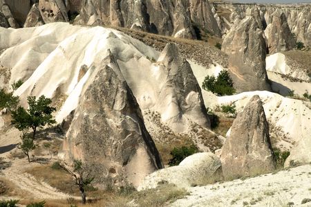 Ancient cavetown near Goreme, Cappadocia, Turkeyの写真素材