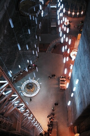 TURDA - CCA. MARCH: Tourists visiting the Salt Mine, after the opening of the new re-designed...