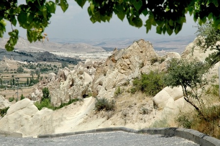 Ancient cave-town near Goreme, Cappadocia, Turkey の写真素材