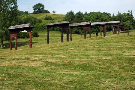 Szekler wooden gates in Szejkefurdo. Transylvania, Romaniaの写真素材