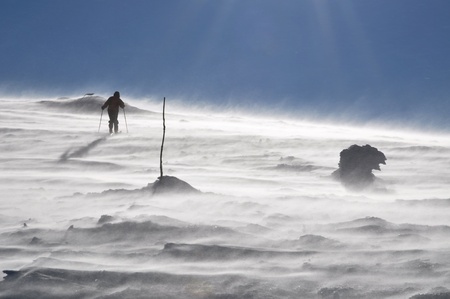 Alone alpine touring skierの写真素材