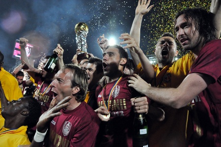 CLUJ NAPOCA, ROMANIA MAY 20: FC CFR Cluj players celebrating the new league title and the victory against FC Steaua Bucharest, final score 1:1 on MAY 20, 2012 in Cluj N, Romania のeditorial素材
