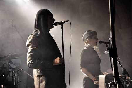 CLUJ NAPOCA - JUNE 6: Milan Fras (L), singer of group Laibach, performs live on the stage in Hotel Continental on  June 6, 2012 in Cluj, Romaniaのeditorial素材
