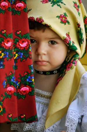 IEUD, ROMANIA - CCA. AUGUST, 2012: Celebration of a traditional Romanian wedding in traditional dresses at the Ieud Village Festival Days, at  August, 2012, in  Ieud, Maramures, Romaniaのeditorial素材