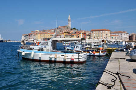 ROVINJ, CROATIA â JULY 30: The harbour of the beautiful town of Rovinj, on JULY 30, 2012 in Istria, Croatia. Rovinj is the pearl of the famous Istria peninsula in Croatiaのeditorial素材