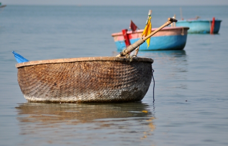 Traditional Vietnamese fishing boats in Mui Ne port, Vietnam の写真素材