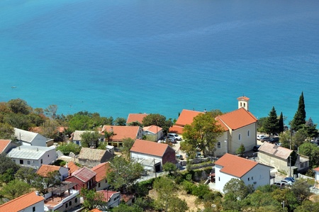 Mediterranean village houses on the beach  Lukovo, Croatiaの写真素材