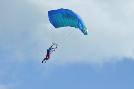 Parachutists flying in the air at the Romanian Air Fest on May 18, 2013 in Cluj Napoca, Romania