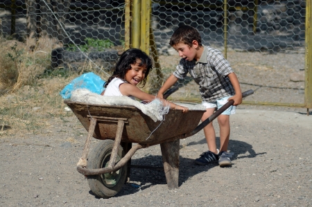 DIYARBAKIR - CCA  AUG  Children playing in a PKK  Kurdistan Workers Party  controlled region  PKK fighting the Turkish state since 1984 for an autonomous Kurdistan  On Aug, 2006 in Diyarbakir, Turkeyのeditorial素材