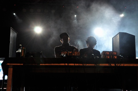 CLUJ NAPOCA - JULY 19  Camo and Krooked feat MC Youthstar from United Kingdom, performing a live concert at the Peninsula   Felsziget Music Festival  On July 19, 2013 in Cluj Napoca, Romania のeditorial素材