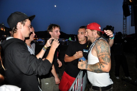 CLUJ-NAPOCA - JULY 19  Ganxsta Zolee and the Kartel hip hop band from Hungary during the press conference Peninsula   Felsziget Music Festival  On July 19, 2013 in Cluj Napoca, Romania のeditorial素材