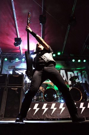 CLUJ NAPOCA - AUG 24  Tankcsapda rock metal band from Hungary performs at the Main Square of Cluj at the Hungarian Days of the City  On August 24, 2013 in Cluj Napoca  Kolozsvar , Romania のeditorial素材