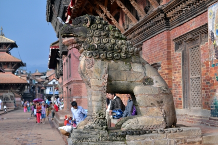 KATHMANDU, NEPAL - SEPTEMBBER 28  Crowd of local Nepalese people on the streets of Patan during the Dashain festival in Kathmandu on Sept 28, 2013 in Kathmandu, Nepalのeditorial素材