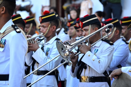 KATHMANDU - OCT 11  The Nepalese Military Orchestra performing live in the inner courtyard of the...