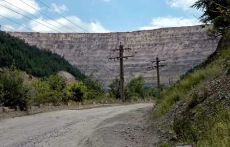 Open pit gold mining in Rosia Montana, Romaniaの写真素材