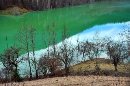 Contaminated lake water  Geamana, Rosia Montana, Romaniaの写真素材