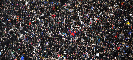 BUCHAREST - APRIL 17  National Arena stadium full with crowd of hooligans during a match between...