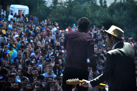 BONTIDA - JUNE 19  The London based Dub Pistols band performs live at Electric Castle Festival at June 19, 2014 in the Banffy castle in Bontida, Romaniaのeditorial素材