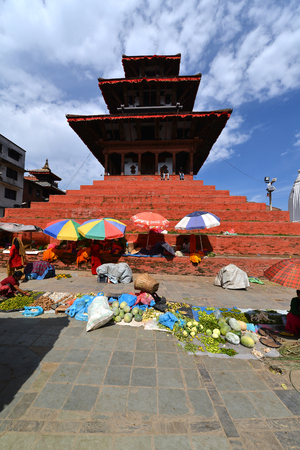 KATHMANDU, NEPAL- OCT 10: Small local market in Kathmandu on October 10, 2013 in Kathmandu, Nepal. The Durbar square is part of Unesco heritage for its incredible architectureのeditorial素材
