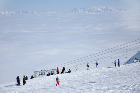 KAPRUN, AUSTRIA - MARCH 6: Unidentified skiers enjoy the last ski week of the season in the...