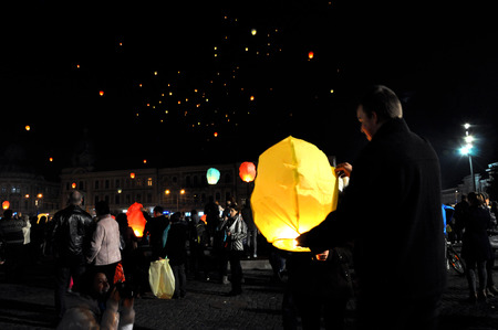 CLUJ NAPOCA, ROMANIA - NOVEMBER 8: Romanians celebrate King Michael\\のeditorial素材
