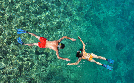 Couple snorkeling at Phi Phi Island, Phuket, Thailandの写真素材