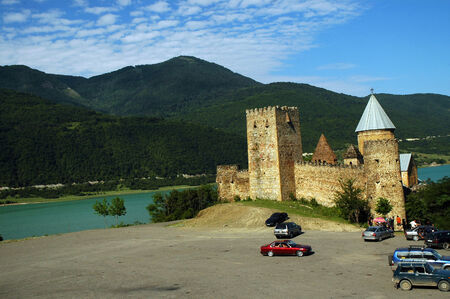 ANANURI, GEORGIA - JULY 12: Situated in the Caucasus mountains, the fortress of Ananuri was built in...