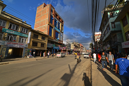 BOUDHANATH  OCTOBER 8: Tall and narrow buildings standing now destroyed after the massive earthquake that hit Nepal on April 25 2015. On October 8 2013 in Boudhanath Nepalのeditorial素材
