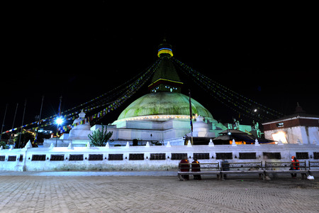 BOUDHANATH  OCTOBER 8: The biggest Buddhist stupa of Boudhanath in the World destroyed only partially after the earthquake that hit Nepal on April 25 2015. On October 8 2013 in Boudhanath Nepalのeditorial素材