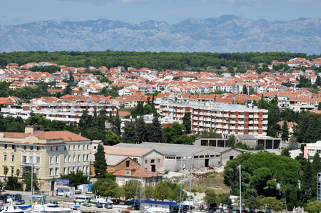 ZADAR CROATIA  AUGUST 25: Aerial view of the Stari Grad Old Town of the Unesco heritage city of Zadar. On 25 August 2014 in Zadar Croatiaのeditorial素材