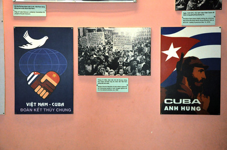 HO CHI MINH  MARCH 7: Propaganda poster of the people of Havana Cuba supporting Vietnam against the US in 1966 in the War Remnants Museum. On March 7 2013 in Saigon Vietnamのeditorial素材