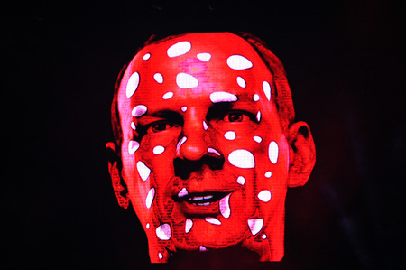 BONTIDA - JUNE 26, 2015: Fatboy Slim aka Norman Cook performs live at the main stage of the Electric Castle Festival at June 26, 2015 in the Banffy castle in Bontida, Romaniaのeditorial素材