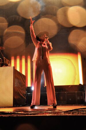 BONTIDA - JUNE 26, 2015: The Parov Stelar Band performs live at the main stage of the Electric Castle Festival at June 26, 2015 in the Banffy castle in Bontida, Romaniaのeditorial素材