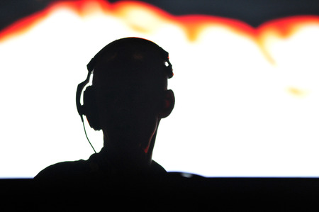 BONTIDA - JUNE 26, 2015: Fatboy Slim aka Norman Cook performs live at the main stage of the Electric Castle Festival at June 26, 2015 in the Banffy castle in Bontida, Romaniaのeditorial素材