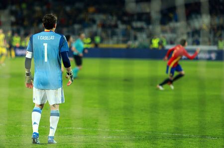 CLUJ-NAPOCA, ROMANIA - MARCH 27, 2016: Iker Casillas, the goalkeeper of the National Football Team of Spain playing against Romania in friendly match before Euro 2016 Franceのeditorial素材