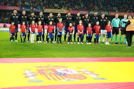 CLUJ-NAPOCA, ROMANIA - MARCH 27, 2016: The National Football Team of Spain pose for a group photo before a friendly match against Romania before Euro 2016のeditorial素材